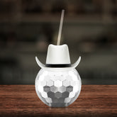 White Cowboy Hat Silver Disco Ball Cup with Straw