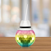 White Fedora Hat Rainbow Disco Ball Cup with Straw