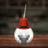 Brown Cowboy Hat Silver Disco Ball Cup with Straw