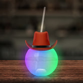 LED Brown Cowboy Hat 20 oz. Ball Cup with Straw