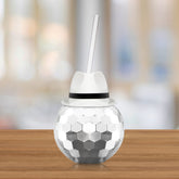 White Fedora Hat Silver Disco Ball Cup with Straw