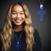 Blue LED Cross Pendant Necklaces