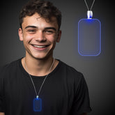 Blue LED Dog Tag Pendant Necklaces