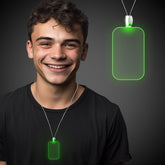 Green LED Dog Tag Pendant Necklace
