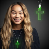 Green LED Cross Pendant Necklace