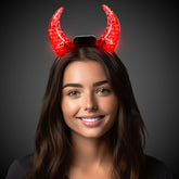 LED Red Crystal Devil Horns Headband