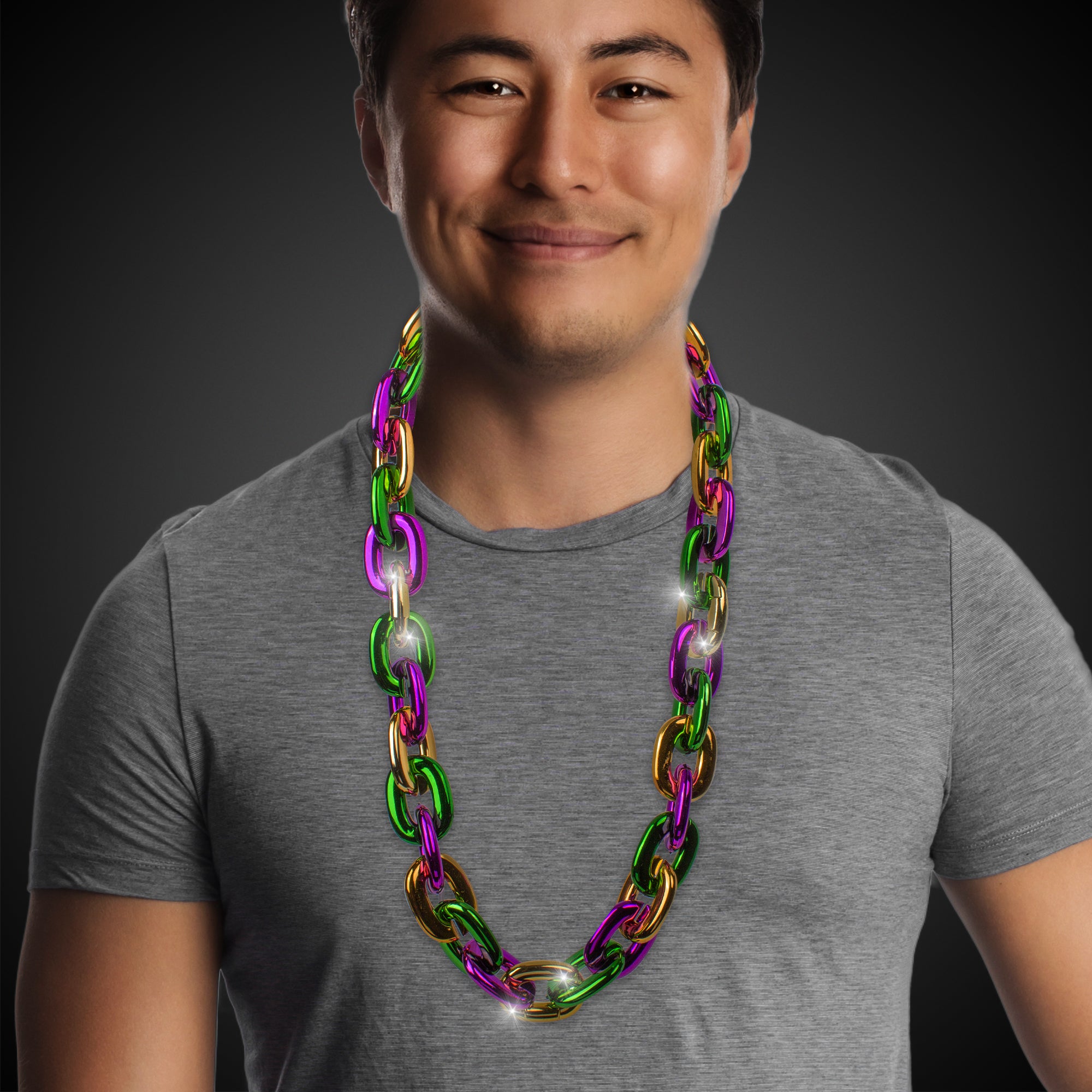 LED Mardi Gras Chain Link Necklace - Green/Purple