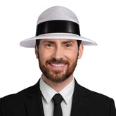 White Fedora Hats with Black Trim
