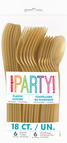 Gold Solid Assorted Plastic Cutlery, 18ct