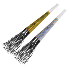 Silver & Gold 8" Fringed Party Horns