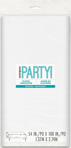 Bright White Solid Rectangular Plastic Table Cover, 54" x 108"