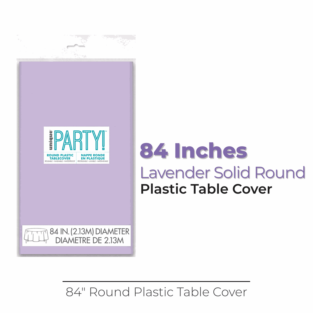 Lavender Solid Round Plastic Table Cover, 84"