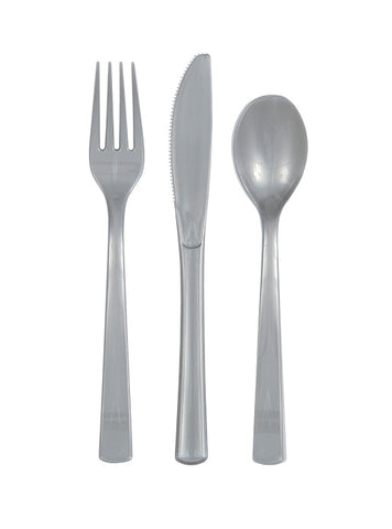 Silver Solid Assorted Plastic Cutlery, 18ct