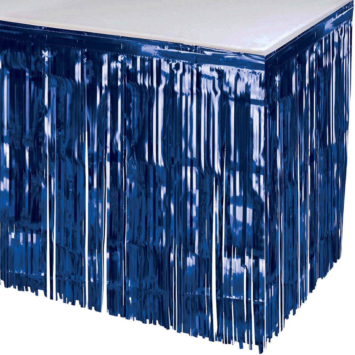 Blue Metallic Fringed Table Skirt