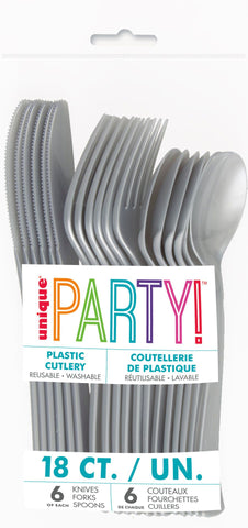 Silver Solid Assorted Plastic Cutlery, 18ct