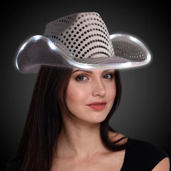 LED Silver Sequin Cowboy Hat