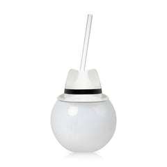 White Fedora Hat 20 oz. Ball Cup with Straw