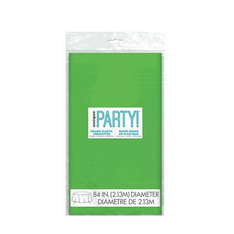 Lime Green Solid Round Plastic Table Cover, 84"