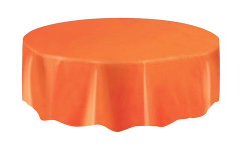 Orange Solid Round Plastic Table Cover, 84"