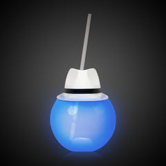 LED White Fedora Hat 20 oz. Ball Cup with Straw