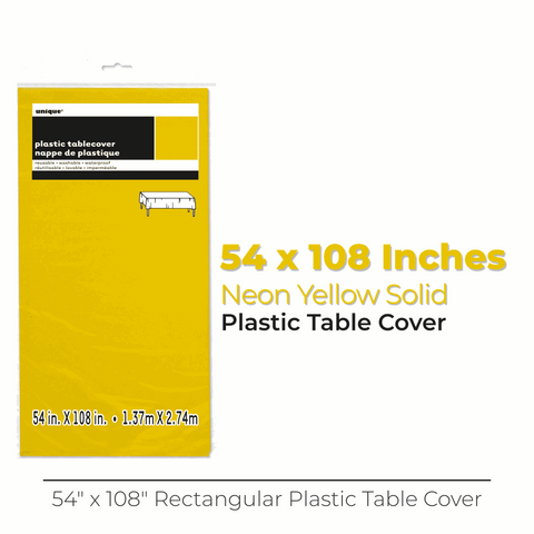 Neon Yellow Solid Rectangular Plastic Table Cover, 54" x 108"