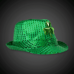 LED Green Shamrock Sequin Fedora Hats