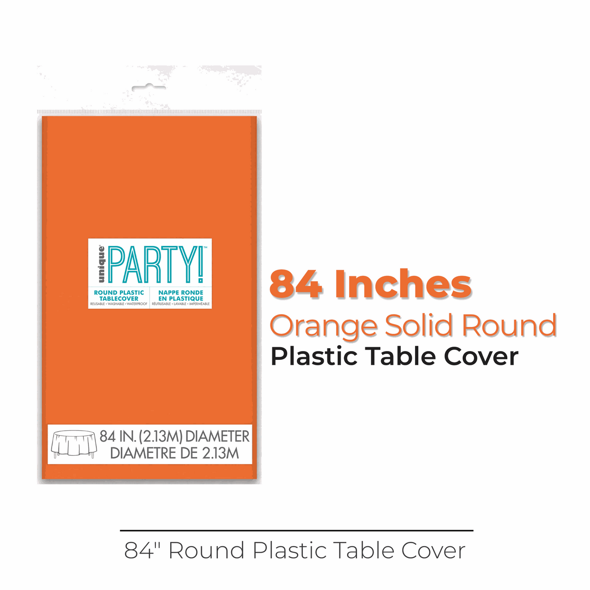 Orange Solid Round Plastic Table Cover, 84"