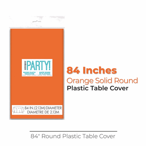 Orange Solid Round Plastic Table Cover, 84"