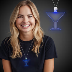 Blue LED Martini Pendant Necklaces
