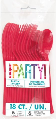 Ruby Red Solid Assorted Plastic Cutlery, 18ct