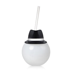 LED Black Fedora Hat 20 oz. Ball Cup with Straw