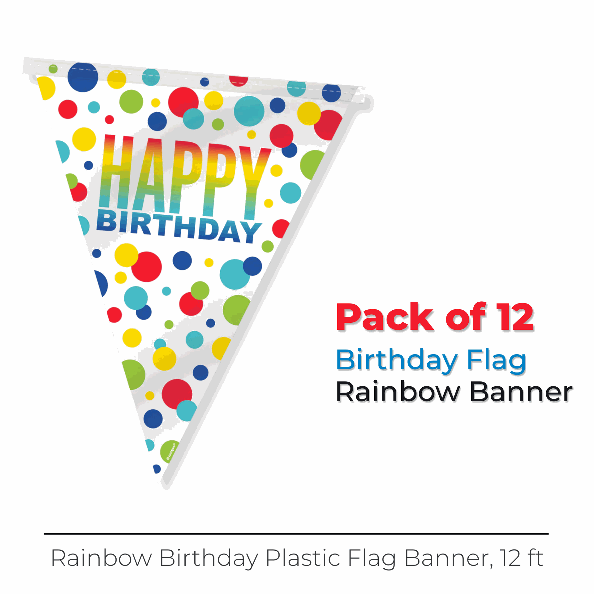 Rainbow Spots Birthday Plastic Flag Banner, 12 ft – Windy City Novelties