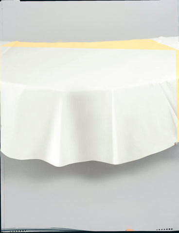 White Solid Round Plastic Table Cover, 84"