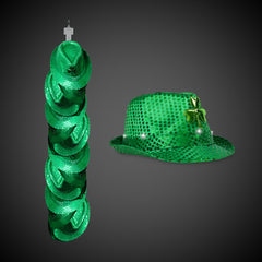LED Green Shamrock Sequin Fedora Hats