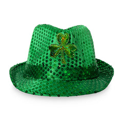LED Green Shamrock Sequin Fedora Hat