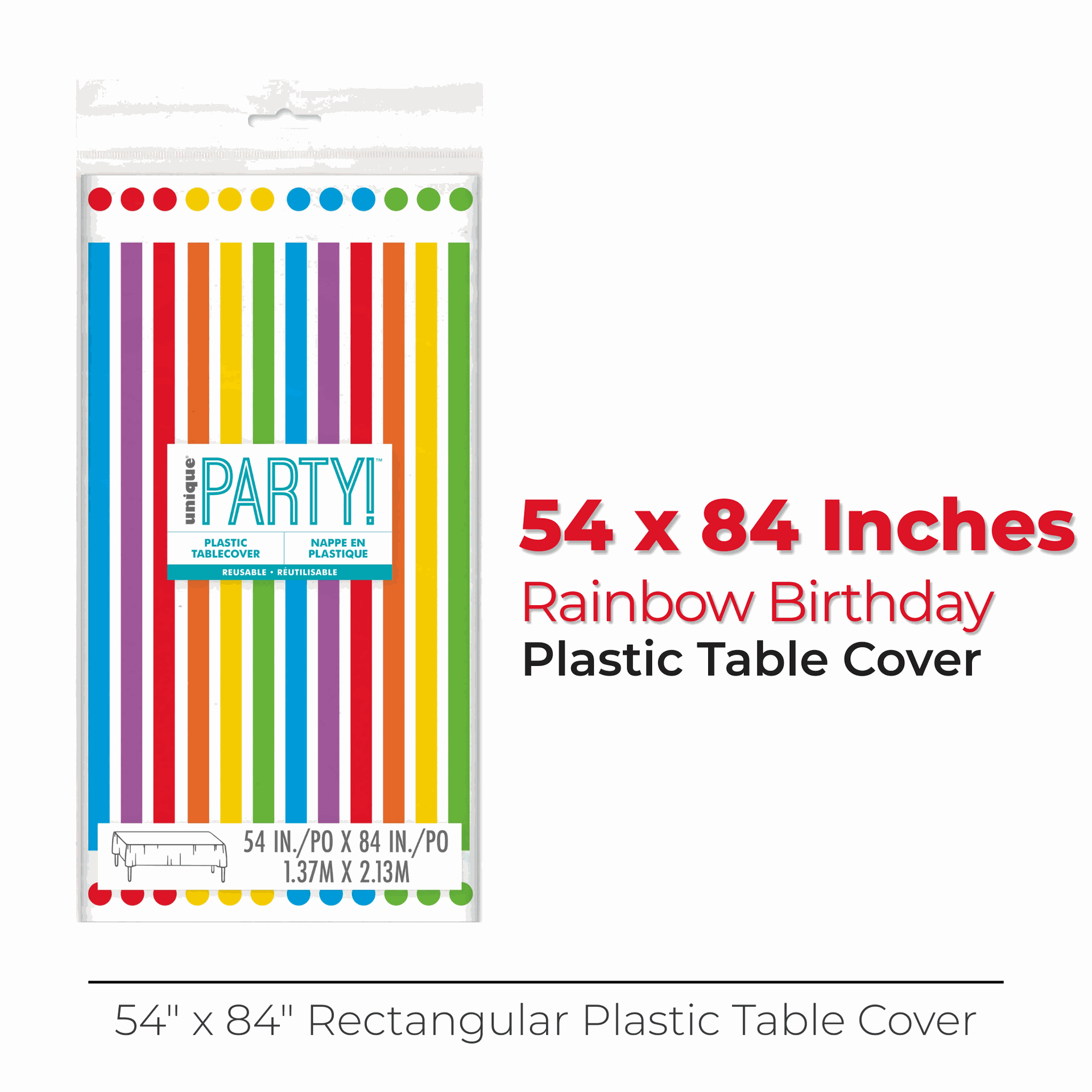 Rainbow Birthday Rectangular Plastic Table Cover, 54
