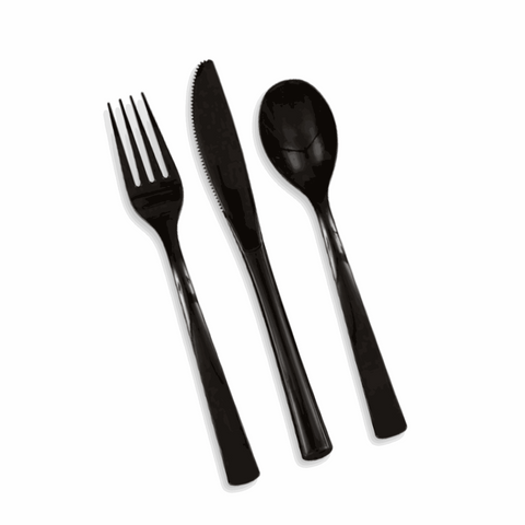 Black Solid Assorted Plastic Cutlery, 18ct