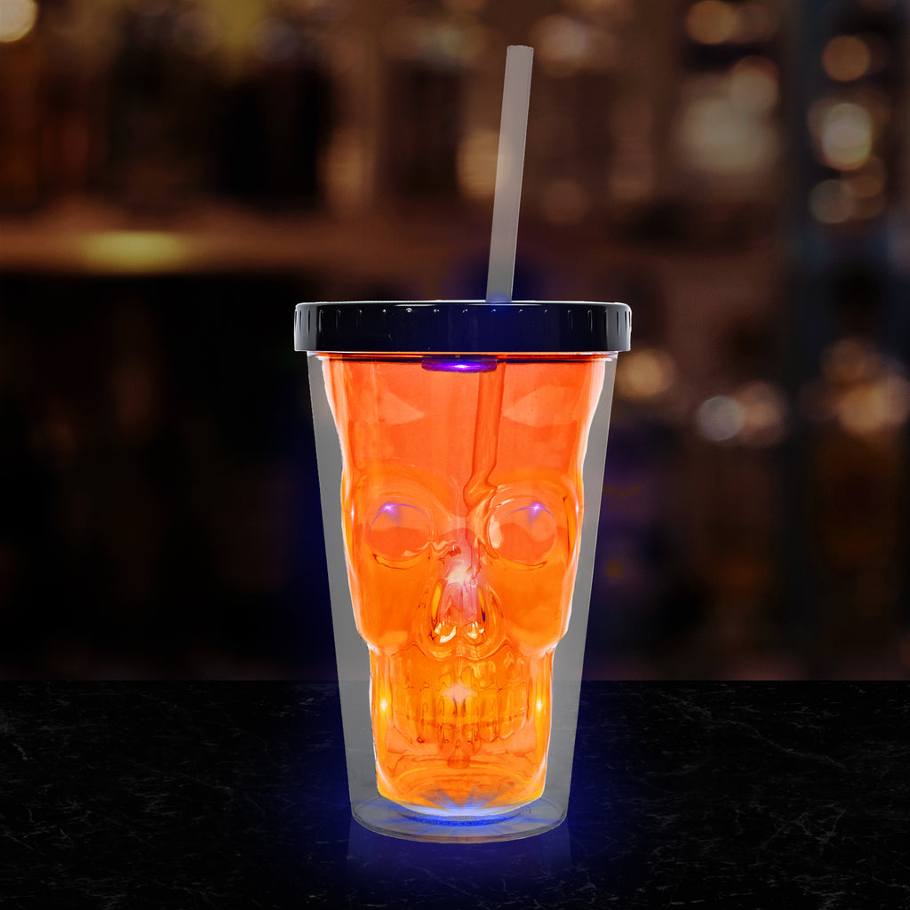 LED Neon Orange 16 oz. Skull Cup – Windy City Novelties