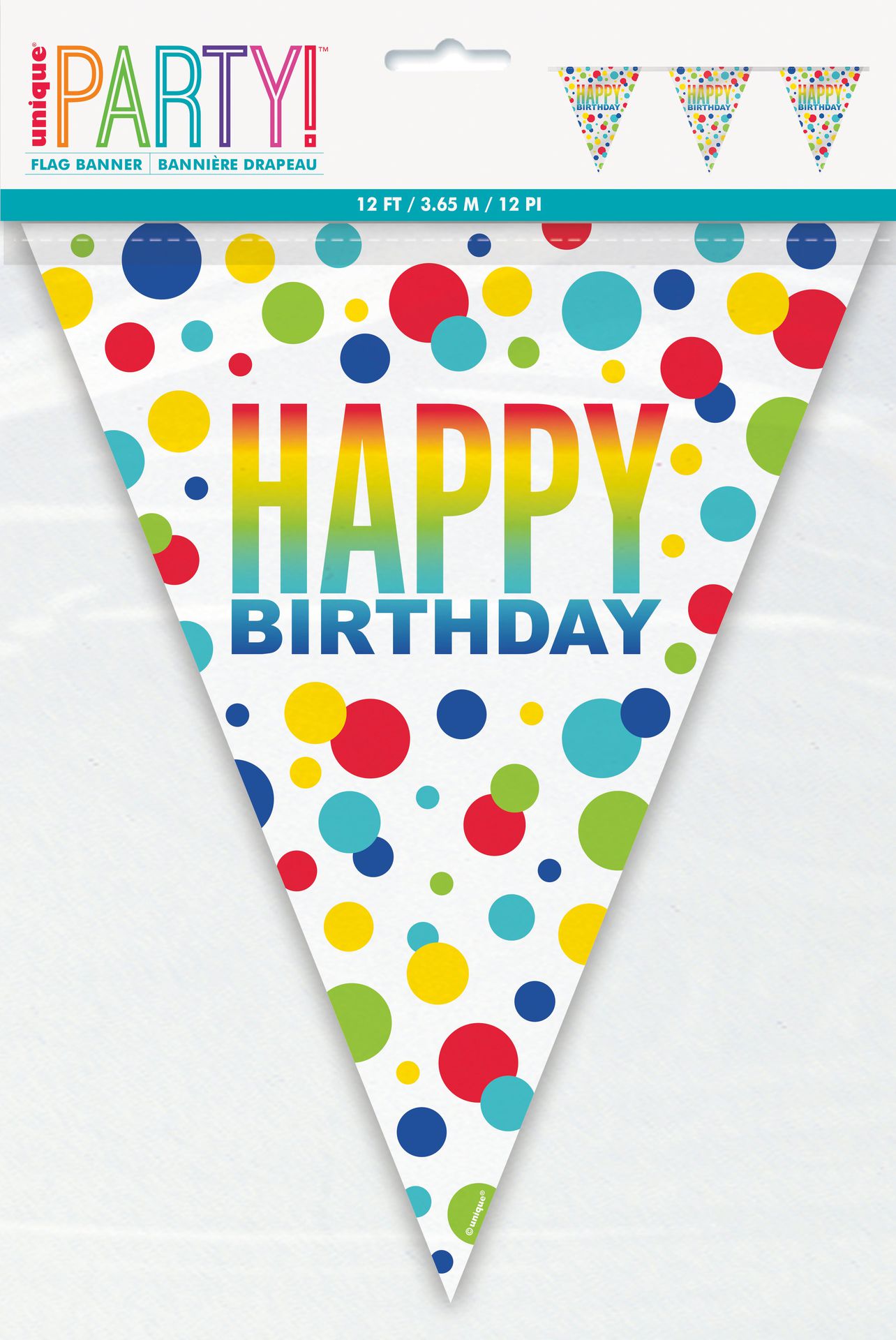Rainbow Spots Birthday Plastic Flag Banner, 12 ft – Windy City Novelties