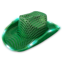 LED Green Sequin Cowboy Hat