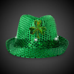 LED Green Shamrock Sequin Fedora Hat