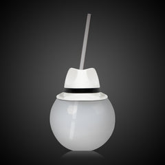 LED White Fedora Hat 20 oz. Ball Cup with Straw