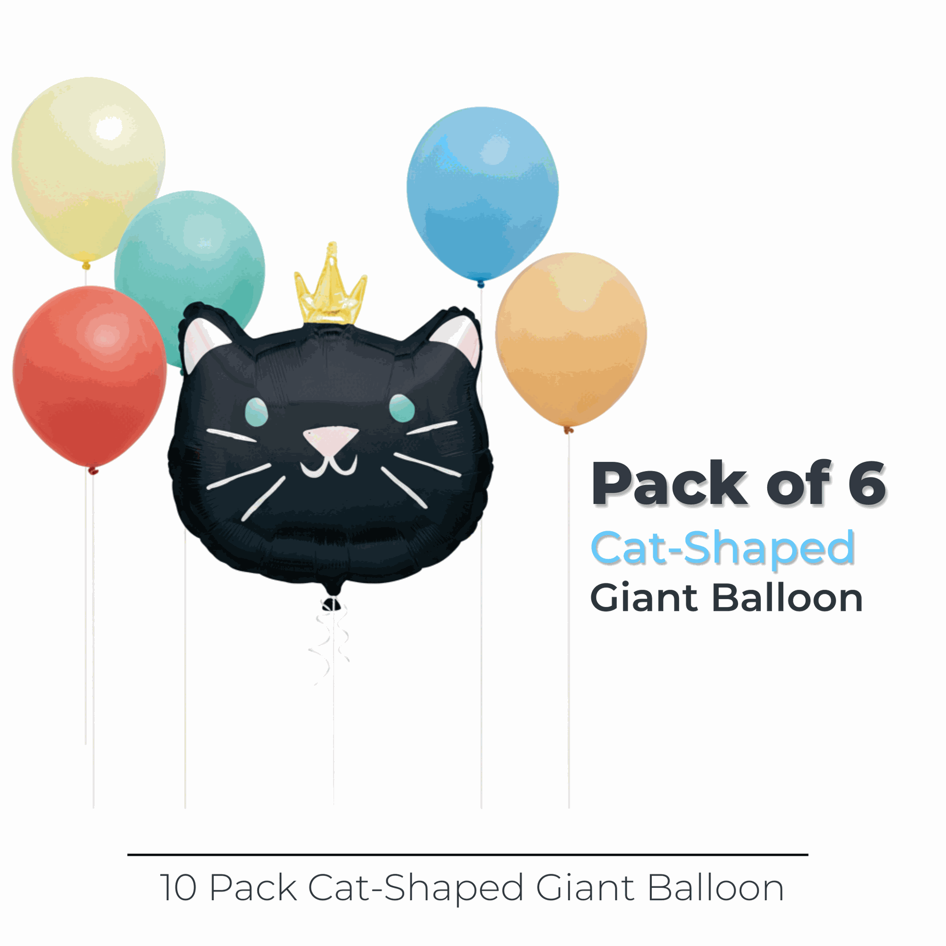 Pawty Animals Cat-Shaped Giant Foil & Latex Balloon Bouquet Kit, 6pc ...
