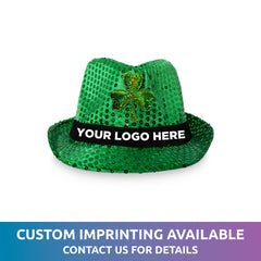 LED Green Shamrock Sequin Fedora Hat