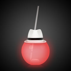 LED White Fedora Hat 20 oz. Ball Cup with Straw