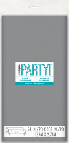 Silver Solid Rectangular Plastic Table Cover, 54" x 108"