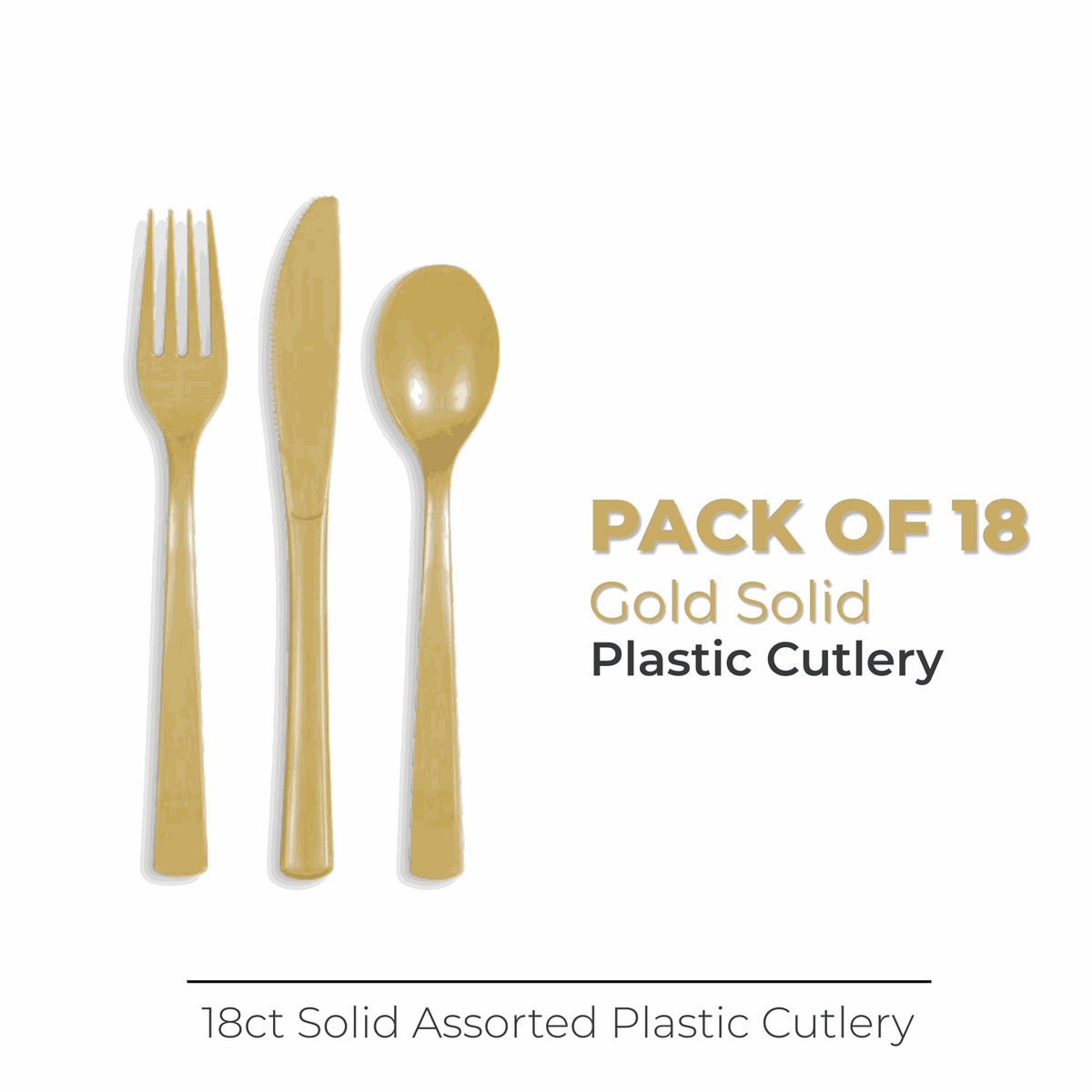 Gold Solid Assorted Plastic Cutlery, 18ct