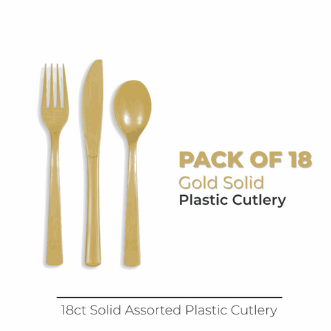 Gold Solid Assorted Plastic Cutlery, 18ct