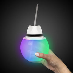 LED White Fedora Hat 20 oz. Ball Cup with Straw