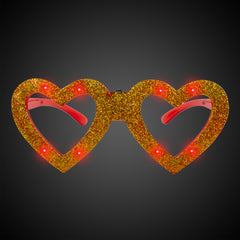 LED Gold Heart Glitter Glasses